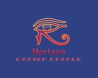 Horizon Mobile Notary logo featuring an Eye of Horus symbol in red and orange on a dark blue background